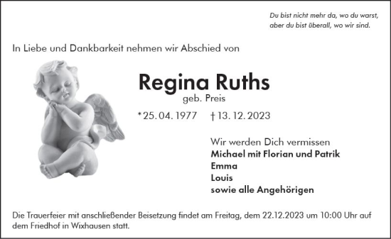 Traueranzeige von Regina Ruths von Darmstädter Echo