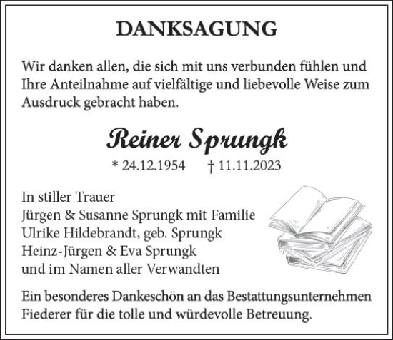 Traueranzeige von Reiner Sprungk von Rüsselsheimer Echo