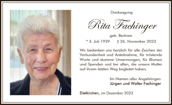 Traueranzeige von Rita Fachinger von Nassauische Neue Presse