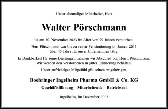 Traueranzeige von Walter Pörschmann von Allgemeine Zeitung Bingen/Ingelheim