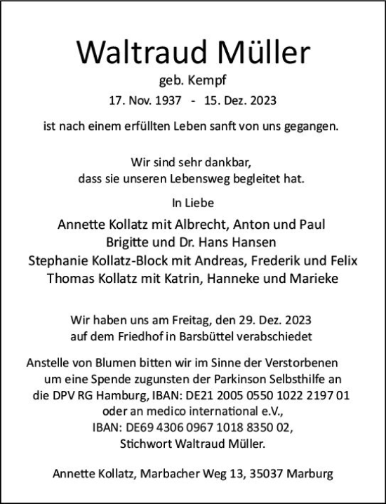 Traueranzeige von Waltraud Müller von Groß-Gerauer Echo