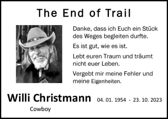 Traueranzeige von Willi Christmann von Wetzlarer Neue Zeitung