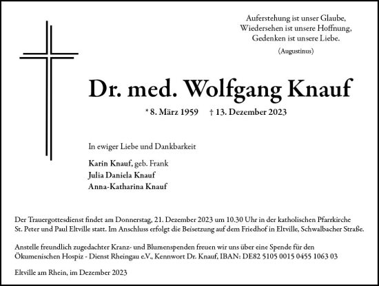Traueranzeige von Wolfgang Knauf von Wiesbadener Kurier