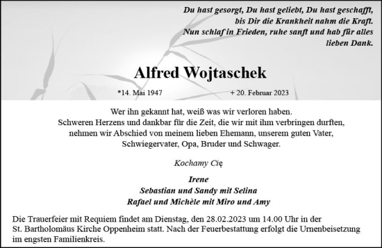 Traueranzeige von Alfred Wojtaschek von Allgemeine Zeitung Mainz