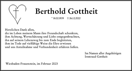 Traueranzeige von Berthold Gottheit von Wiesbadener Kurier