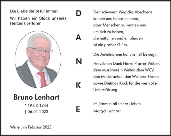 Traueranzeige von Bruno Lenhart von Allgemeine Zeitung Bingen/Ingelheim