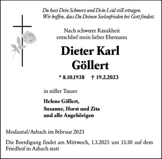 Traueranzeige von Dieter Karl Göllert von Darmstädter Echo