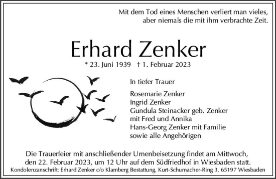 Traueranzeige von Erhard Zenker von Wiesbadener Kurier