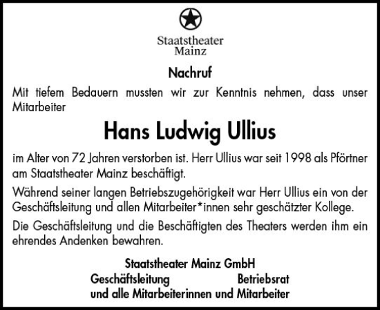 Traueranzeige von Hans Ludwig Ullius von Rüsselsheimer Echo