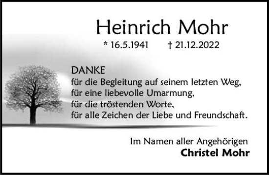 Traueranzeige von Heinrich Mohr von VRM Trauer