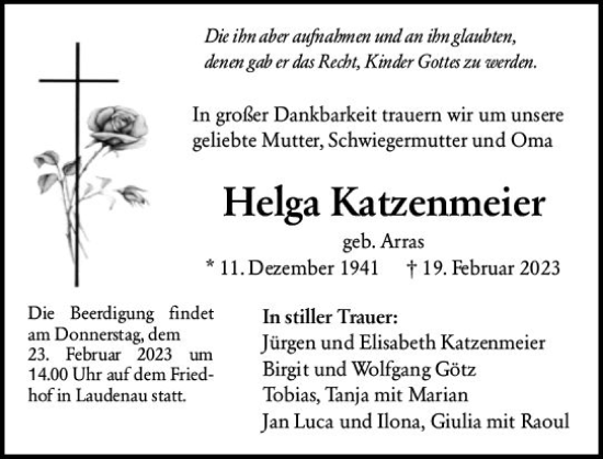 Traueranzeige von Helga Katzenmeier von Odenwälder Echo