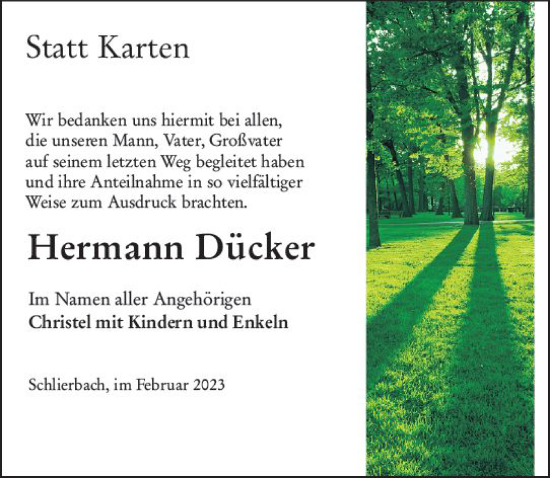 Traueranzeige von Hermann Dücker von Hinterländer Anzeiger
