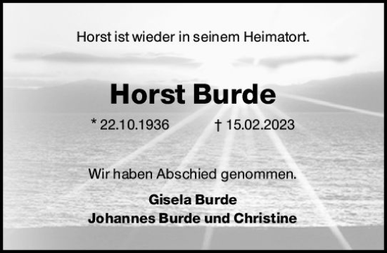 Traueranzeige von Horst Burde von Allgemeine Zeitung Mainz