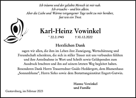 Traueranzeige von Karl-Heinz Vowinkel von Allgemeine Zeitung Mainz