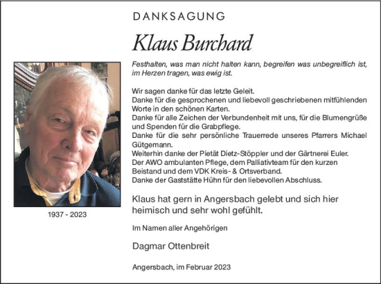 Traueranzeige von Klaus Burchard von VRM Trauer