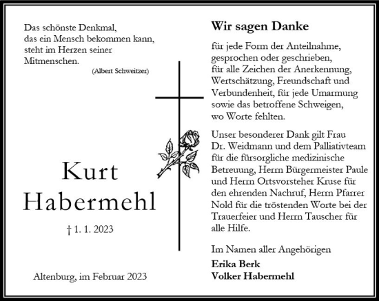 Traueranzeige von Kurt Habermehl von Oberhessen Kurier