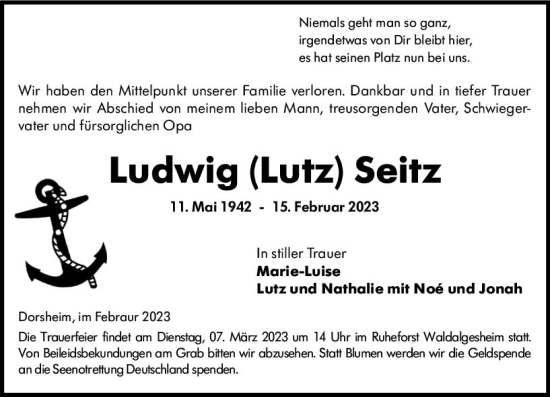 Traueranzeige von Ludwig  Seitz von Allgemeine Zeitung Bingen/Ingelheim