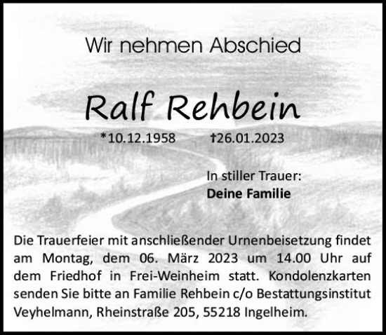 Traueranzeige von Ralf Rehbein von Allgemeine Zeitung Bingen/Ingelheim