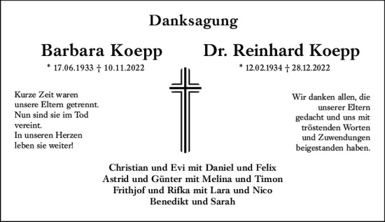 Traueranzeige von Reinhard Koepp von Allgemeine Zeitung Mainz