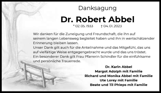 Traueranzeige von Robert Abbel von Wetzlarer Neue Zeitung