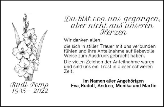 Traueranzeige von Rudi Pomp von Camberger Anzeiger