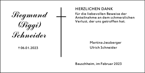 Traueranzeige von Siegmund Schneider von Rüsselsheimer Echo