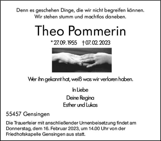 Traueranzeige von Theo Pommerin von Allgemeine Zeitung Ingelheim-Bingen