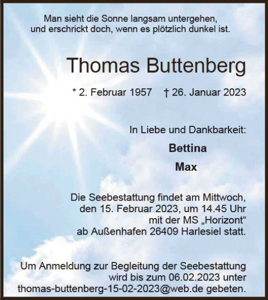 Traueranzeige von Thomas Buttenberg von Wiesbadener Kurier gesamt