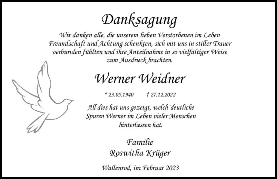 Traueranzeige von Werner Weidner von VRM Trauer