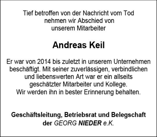 Traueranzeige von Andreas Keil von Odenwälder Echo