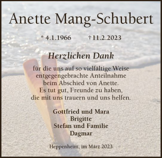 Traueranzeige von Anette Mang-Schubert von Starkenburger Echo