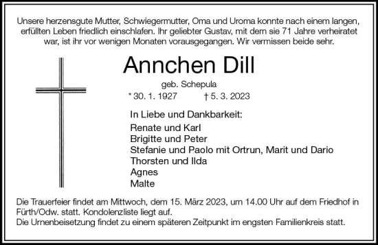 Traueranzeige von Annchen Dill von Starkenburger Echo