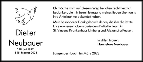 Traueranzeige von Dieter Neubauer von Nassauische Neue Presse