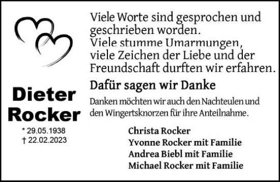 Traueranzeige von Dieter Rocker von Hochheimer Zeitung