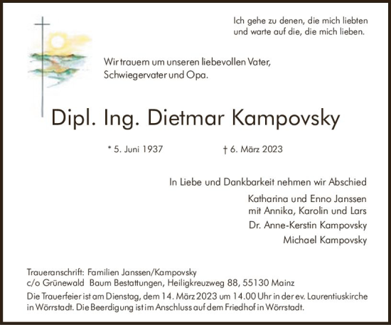 Traueranzeige von Dietmar Kampovsky von Allgemeine Zeitung Mainz