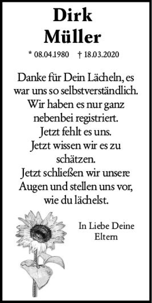 Traueranzeige von Dirk Müller von Allgemeine Zeitung Mainz