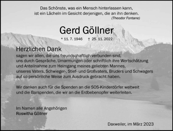 Traueranzeige von Gerd Göllner von Allgemeine Zeitung Bad Kreuznach