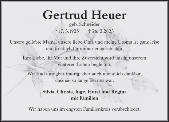 Traueranzeige von Gertrud Heuer von Wiesbadener Kurier