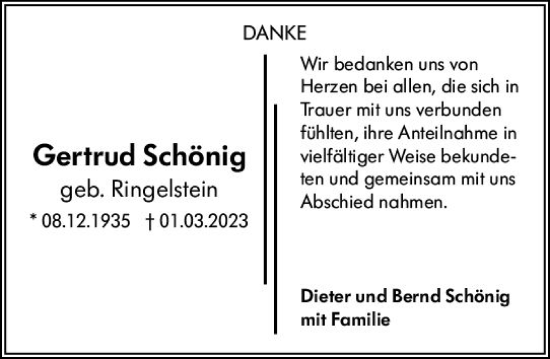 Traueranzeige von Gertrud Schönig von Allgemeine Zeitung Mainz