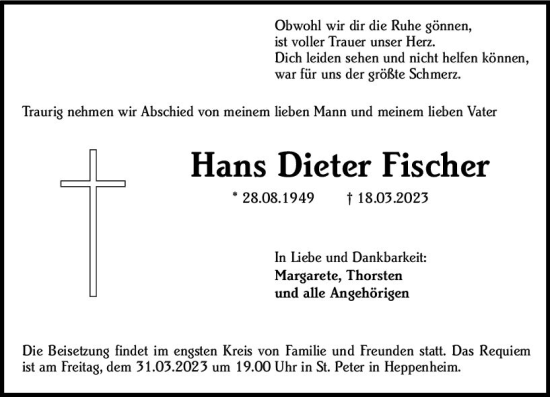 Traueranzeige von Hans Dieter Fischer von Starkenburger Echo