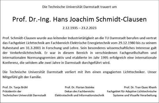 Traueranzeige von Hans Joachim Schmidt-Clausen von Darmstädter Echo