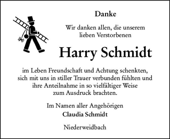 Traueranzeige von Harry Schmidt von Dill Block