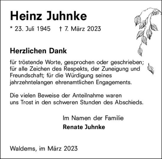 Traueranzeige von Heinz Juhnke von Camberger Anzeiger