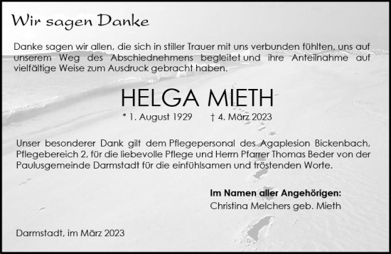 Traueranzeige von Helga Mieth von Darmstädter Echo
