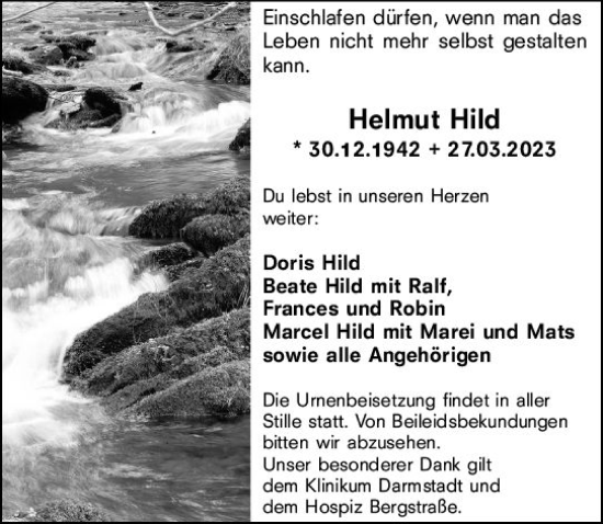 Traueranzeige von Helmut Hild von Darmstädter Echo