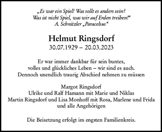 Traueranzeige von Helmut Ringsdorf von Allgemeine Zeitung Mainz