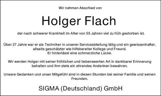 Traueranzeige von Holger Flach von Darmstädter Echo