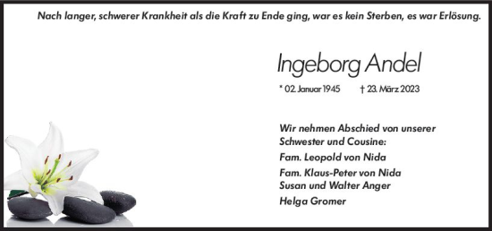 Traueranzeige von Ingeborg Andel von Groß-Gerauer Echo