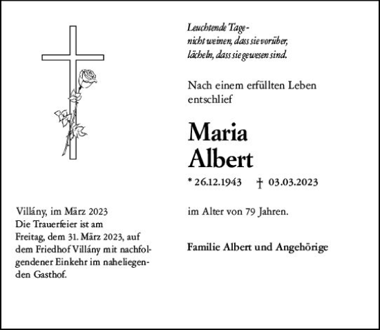 Traueranzeige von Maria Albert von Wiesbadener Kurier