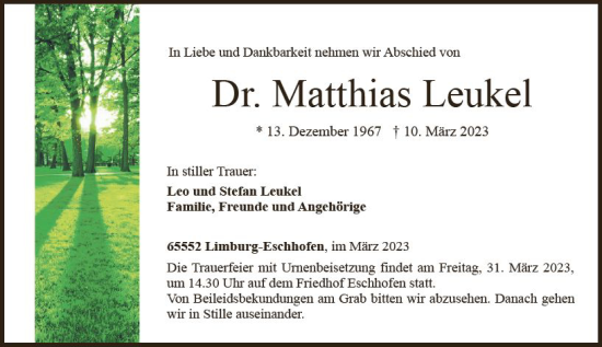 Traueranzeige von Matthias Leukel von Nassauische Neue Presse